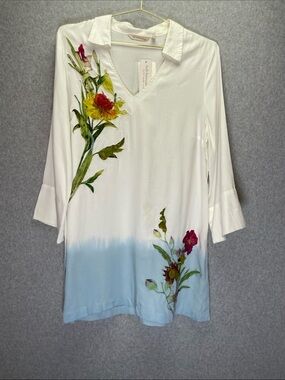 Soft Surroundings Garden Girl Coastal Gma Floral Appliqué Ombré Tunic Top NWT XL